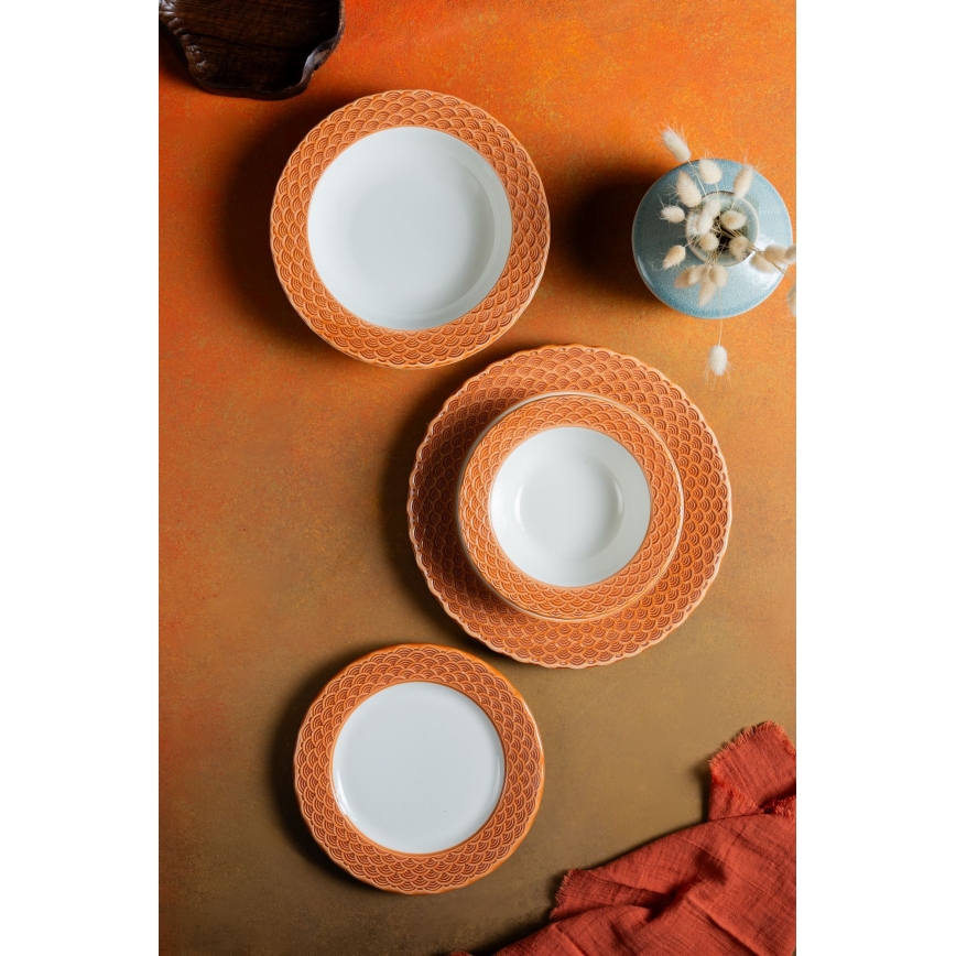 Jídelní sada 24 ks bílá/oranžová/porcelán