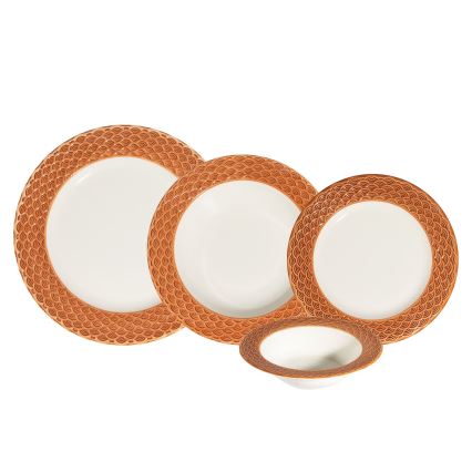 Jídelní sada 24 ks bílá/oranžová/porcelán