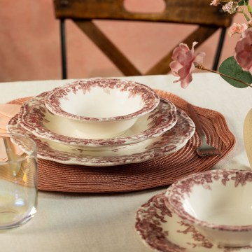 Jídelní sada 24 ks bílá/růžová/porcelán