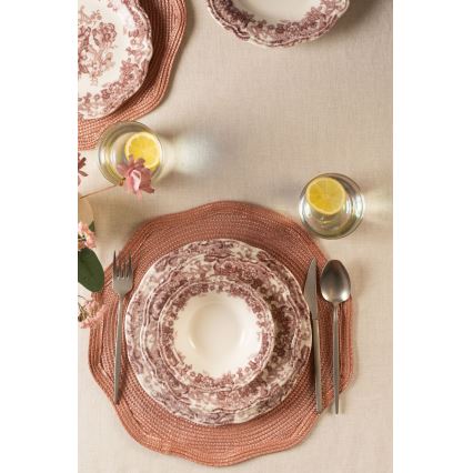 Jídelní sada 24 ks bílá/růžová/porcelán