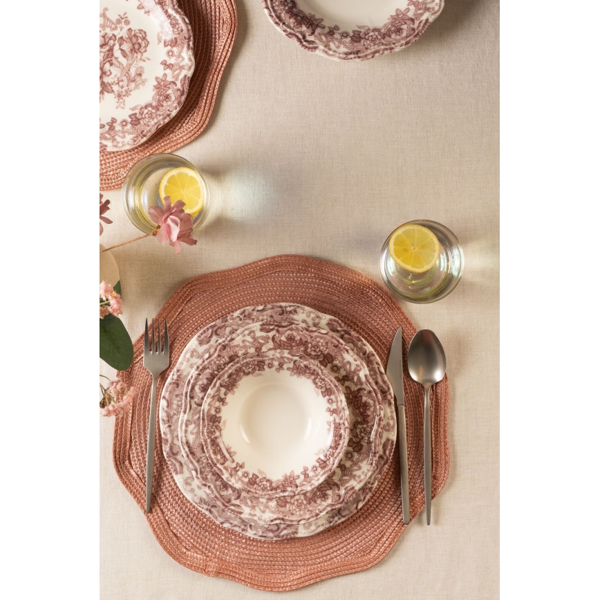 Jídelní sada 24 ks bílá/růžová/porcelán