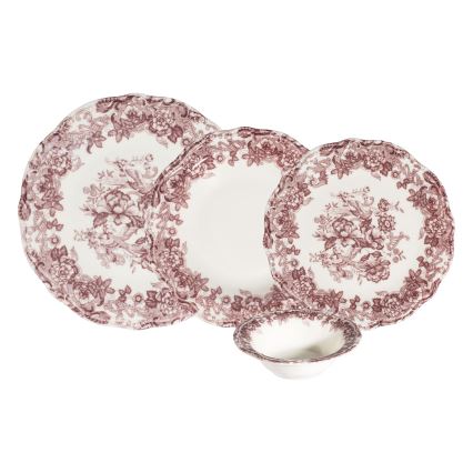 Jídelní sada 24 ks bílá/růžová/porcelán
