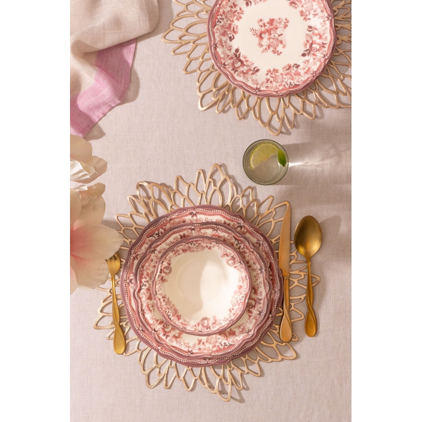 Jídelní sada 24 ks bílá/růžová/porcelán