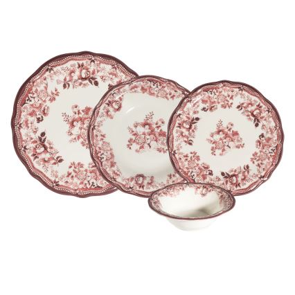 Jídelní sada 24 ks bílá/růžová/porcelán