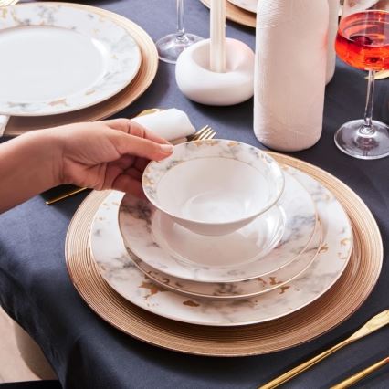 Jídelní sada 24 ks bílá/šedá/porcelán