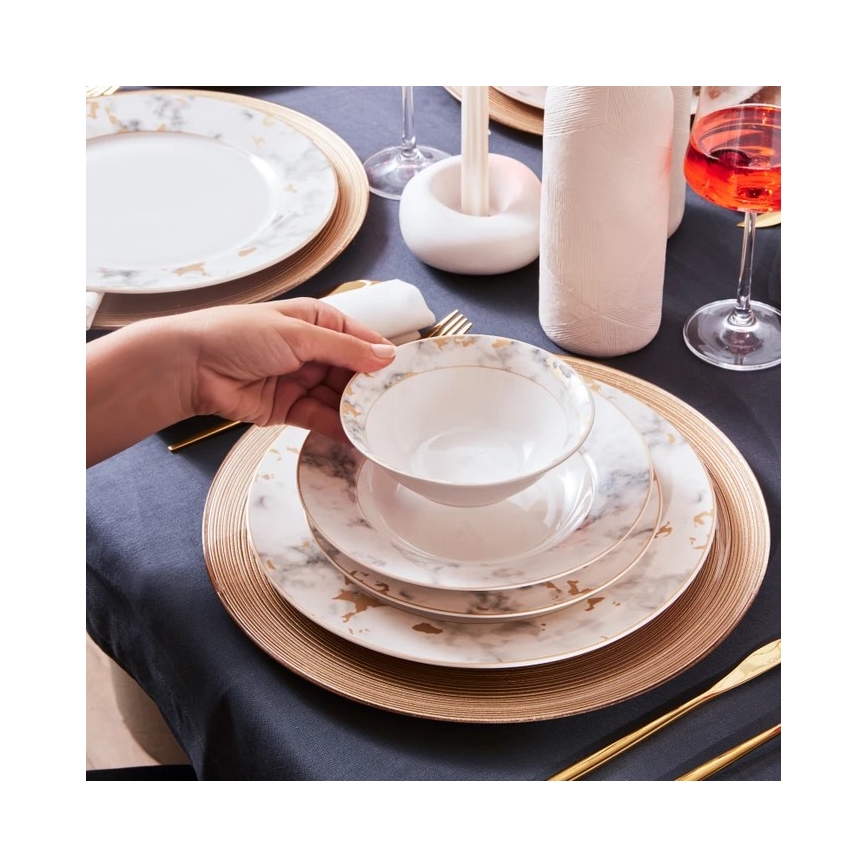 Jídelní sada 24 ks bílá/šedá/porcelán