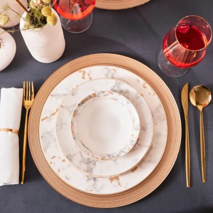 Jídelní sada 24 ks bílá/šedá/porcelán