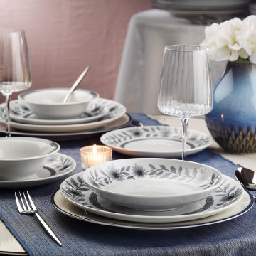 Jídelní sada 24 ks bílá/šedá/porcelán