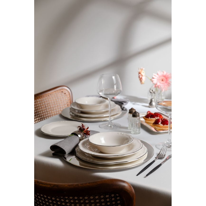 Jídelní sada 24 ks bílá/stříbrná/porcelán