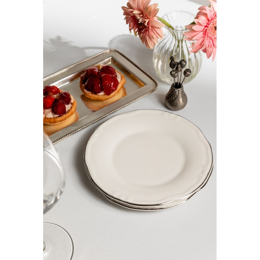 Jídelní sada 24 ks bílá/stříbrná/porcelán