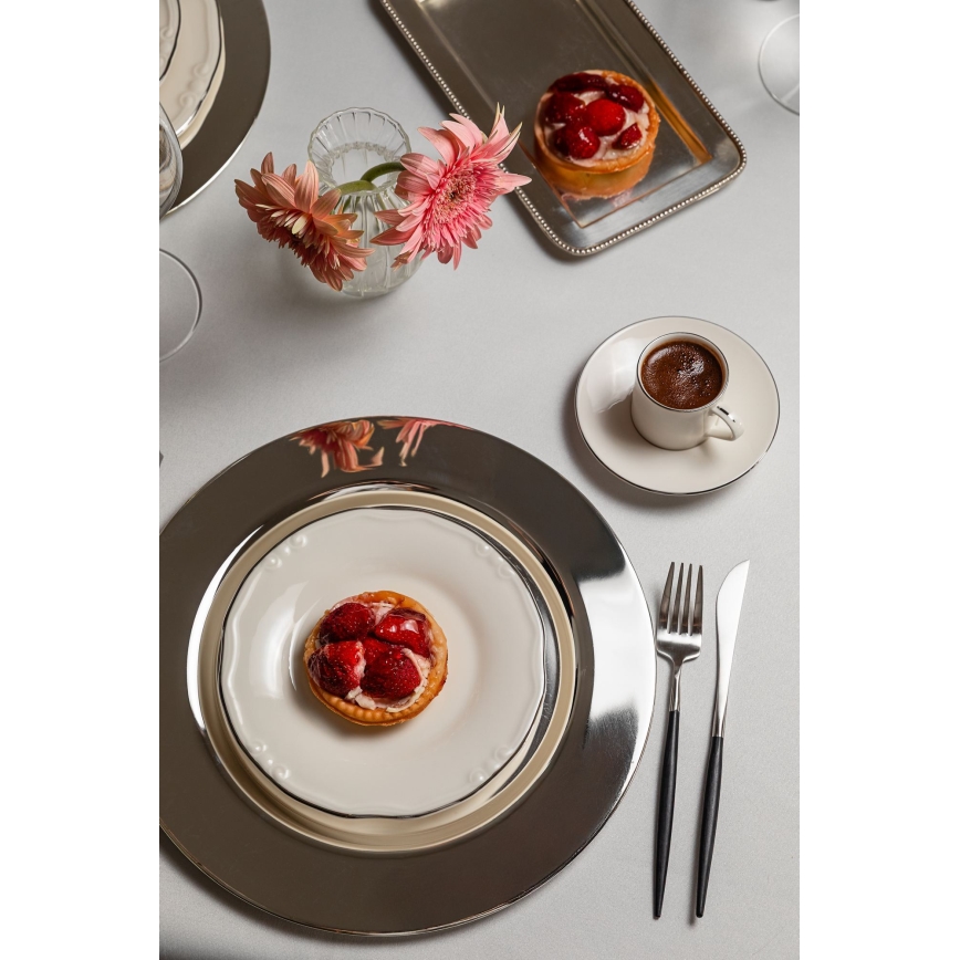 Jídelní sada 24 ks bílá/stříbrná/porcelán