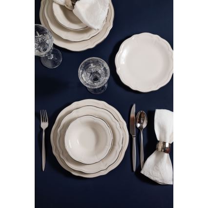 Jídelní sada 24 ks bílá/stříbrná/porcelán