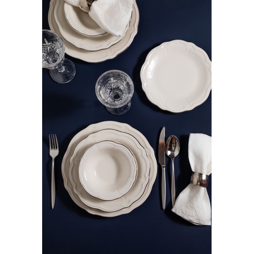 Jídelní sada 24 ks bílá/stříbrná/porcelán