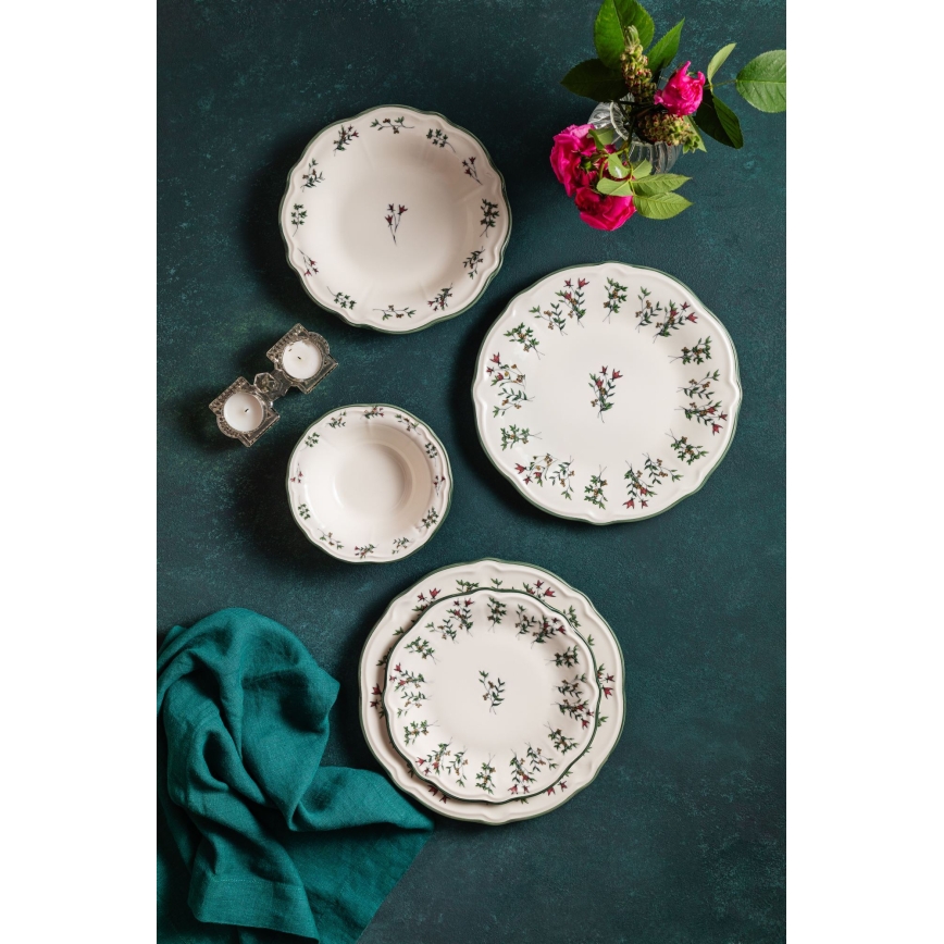 Jídelní sada 24 ks bílá/zelená/červená/porcelán