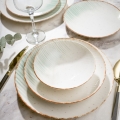 Jídelní sada 24 ks bílá/zelená/porcelán