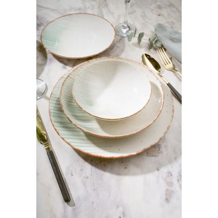 Jídelní sada 24 ks bílá/zelená/porcelán