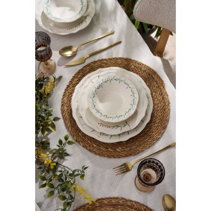 Jídelní sada 24 ks bílá/zelená/porcelán