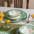 Jídelní sada 24 ks bílá/zelená/porcelán