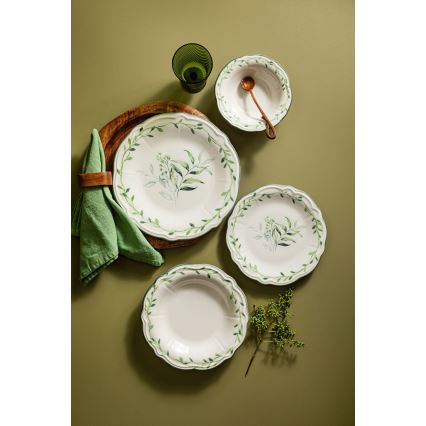 Jídelní sada 24 ks bílá/zelená/porcelán