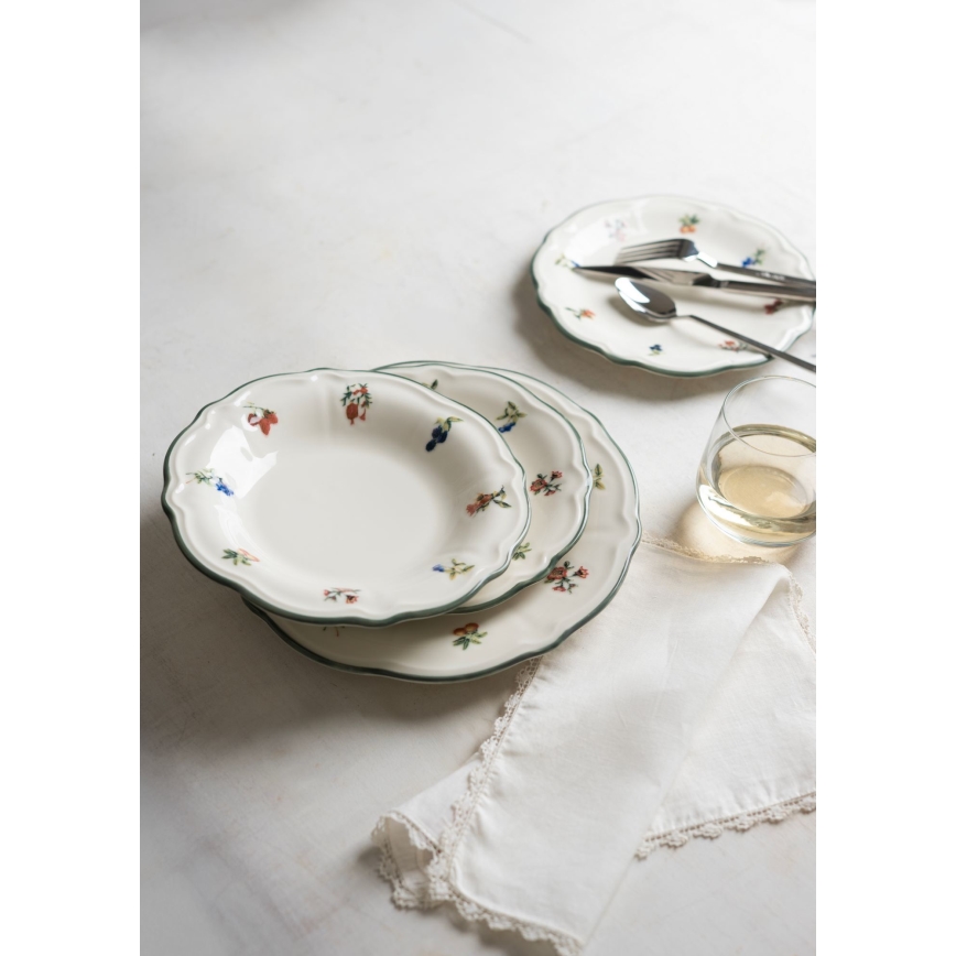 Jídelní sada 24 ks bílá/zelená/porcelán