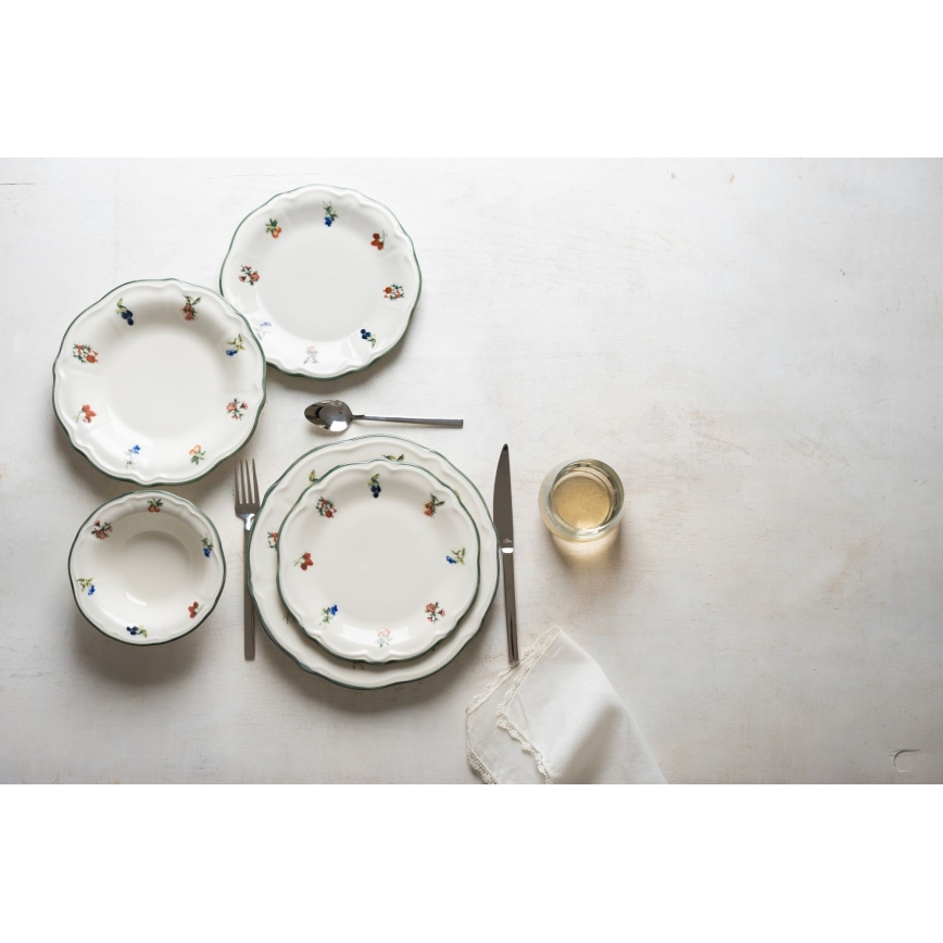 Jídelní sada 24 ks bílá/zelená/porcelán