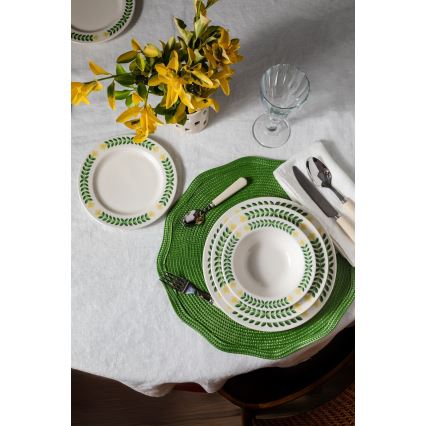 Jídelní sada 24 ks bílá/zelená/žlutá/porcelán
