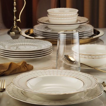 Jídelní sada 24 ks bílá/zlatá/porcelán