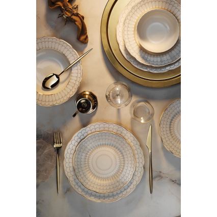 Jídelní sada 24 ks bílá/zlatá/porcelán