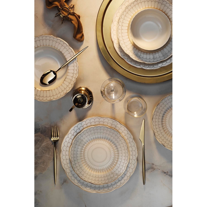 Jídelní sada 24 ks bílá/zlatá/porcelán
