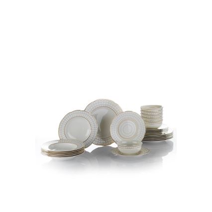 Jídelní sada 24 ks bílá/zlatá/porcelán