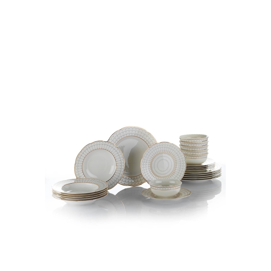 Jídelní sada 24 ks bílá/zlatá/porcelán