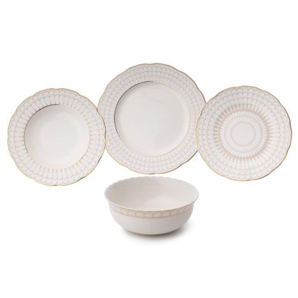 Jídelní sada 24 ks bílá/zlatá/porcelán