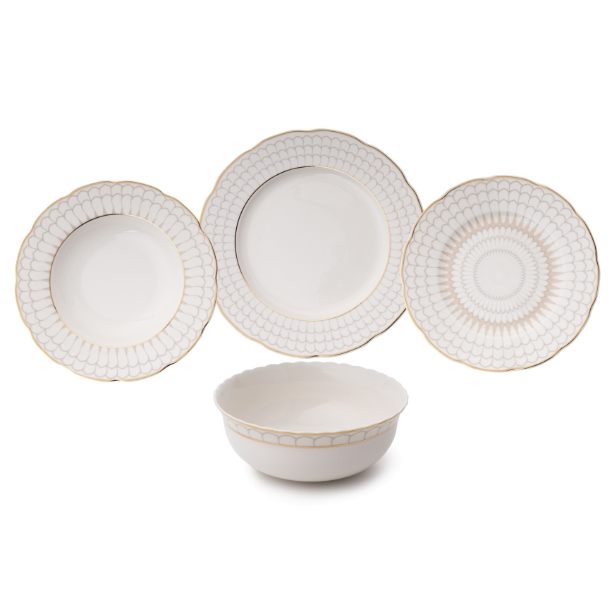 Jídelní sada 24 ks bílá/zlatá/porcelán