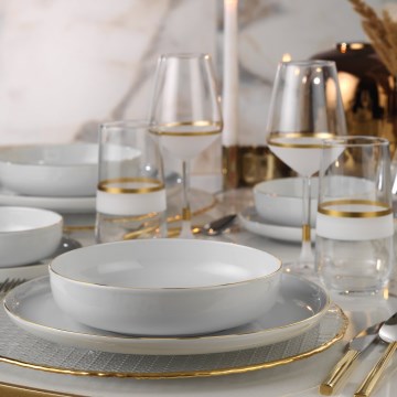 Jídelní sada 24 ks bílá/zlatá/porcelán