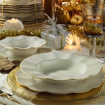 Jídelní sada 24 ks bílá/zlatá/porcelán