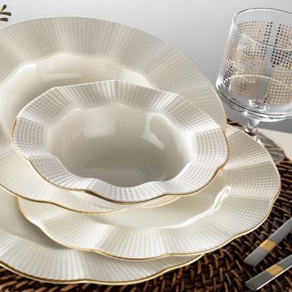 Jídelní sada 24 ks bílá/zlatá/porcelán