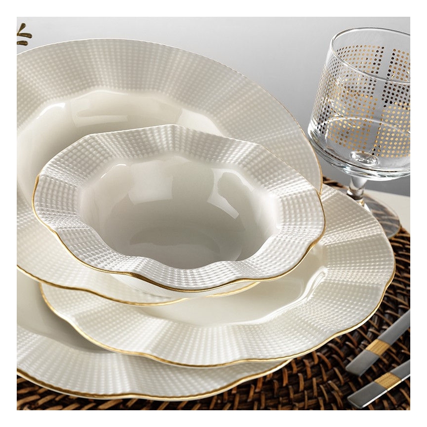 Jídelní sada 24 ks bílá/zlatá/porcelán