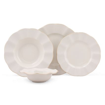 Jídelní sada 24 ks bílá/zlatá/porcelán