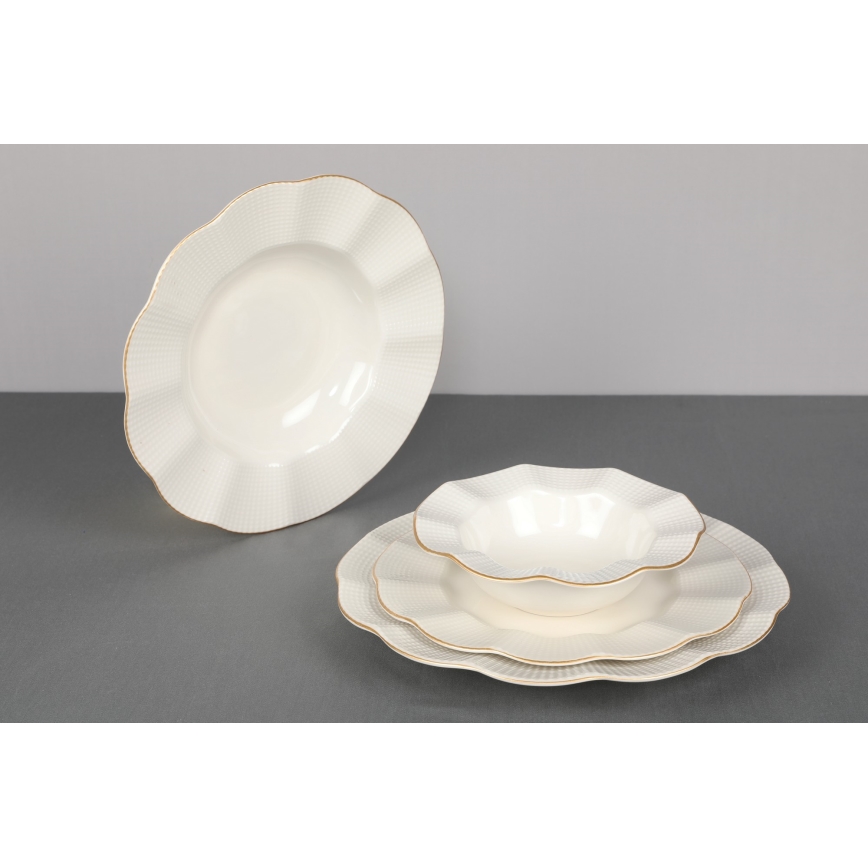 Jídelní sada 24 ks bílá/zlatá/porcelán