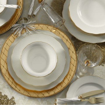 Jídelní sada 24 ks bílá/zlatá/porcelán