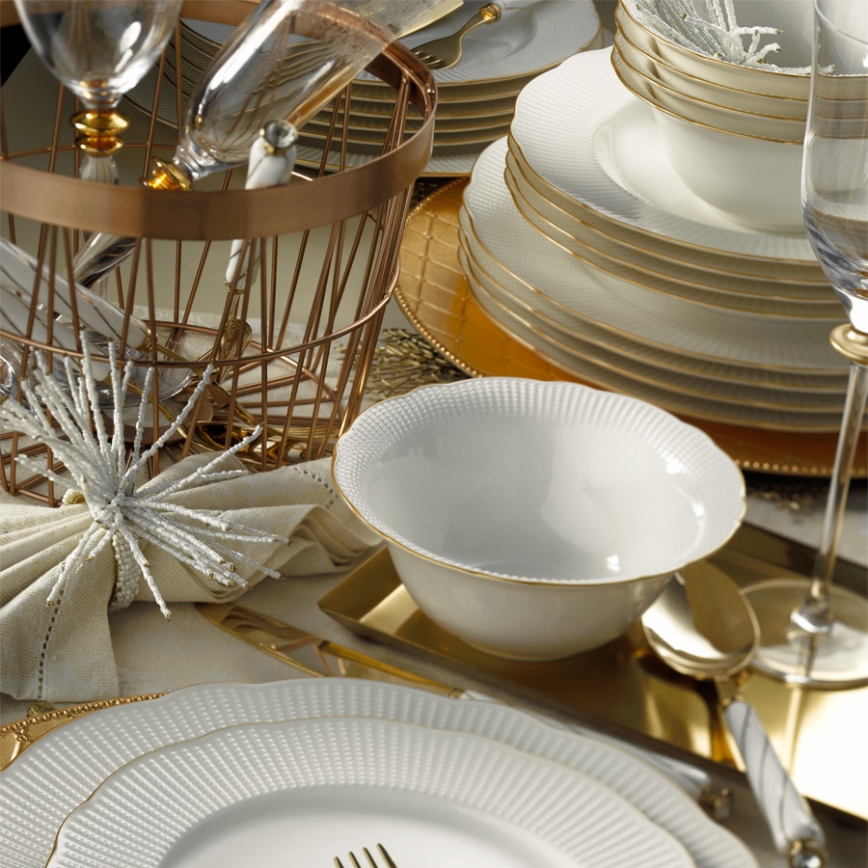 Jídelní sada 24 ks bílá/zlatá/porcelán