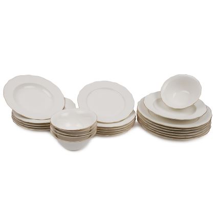 Jídelní sada 24 ks bílá/zlatá/porcelán