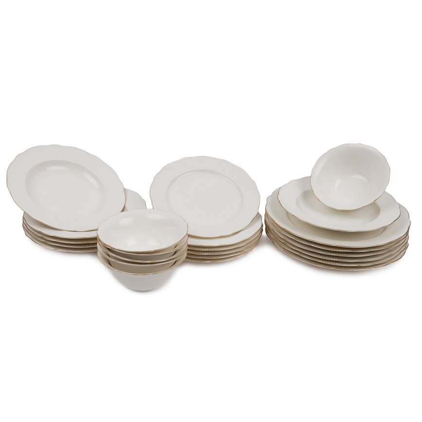 Jídelní sada 24 ks bílá/zlatá/porcelán