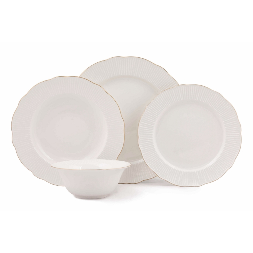Jídelní sada 24 ks bílá/zlatá/porcelán