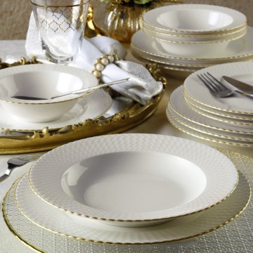 Jídelní sada 24 ks bílá/zlatá/porcelán