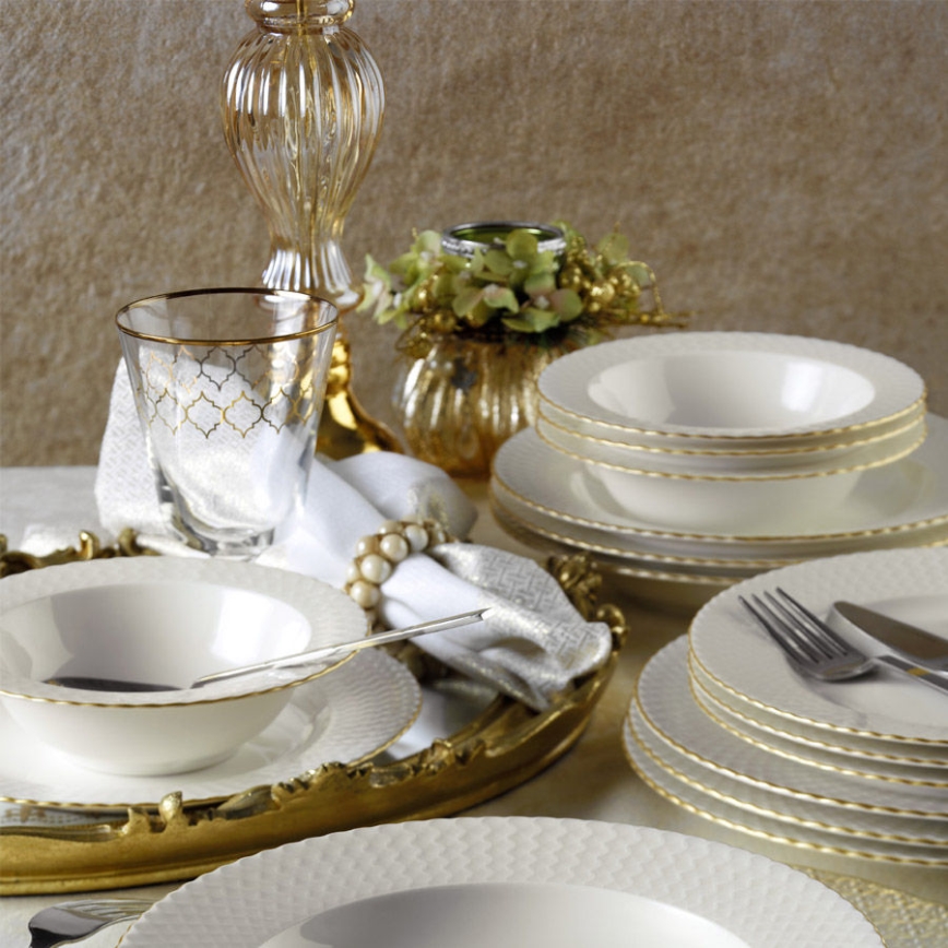 Jídelní sada 24 ks bílá/zlatá/porcelán