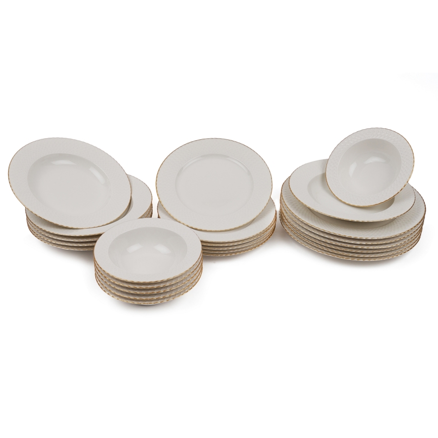 Jídelní sada 24 ks bílá/zlatá/porcelán