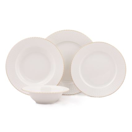 Jídelní sada 24 ks bílá/zlatá/porcelán