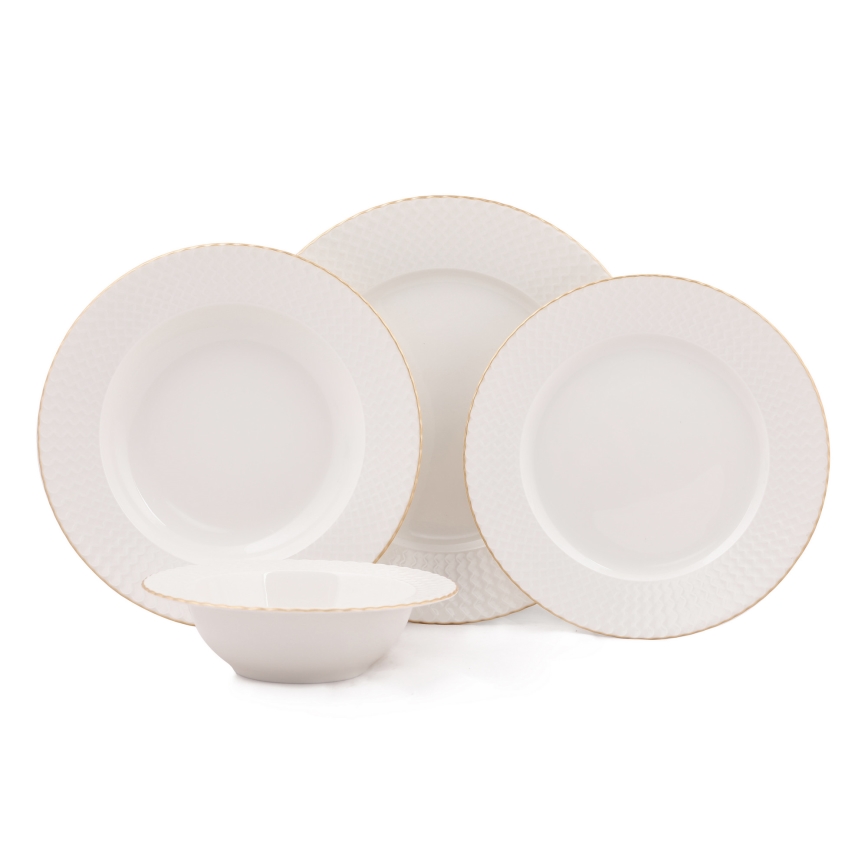 Jídelní sada 24 ks bílá/zlatá/porcelán