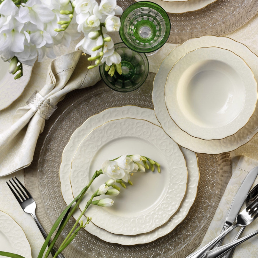 Jídelní sada 24 ks bílá/zlatá/porcelán